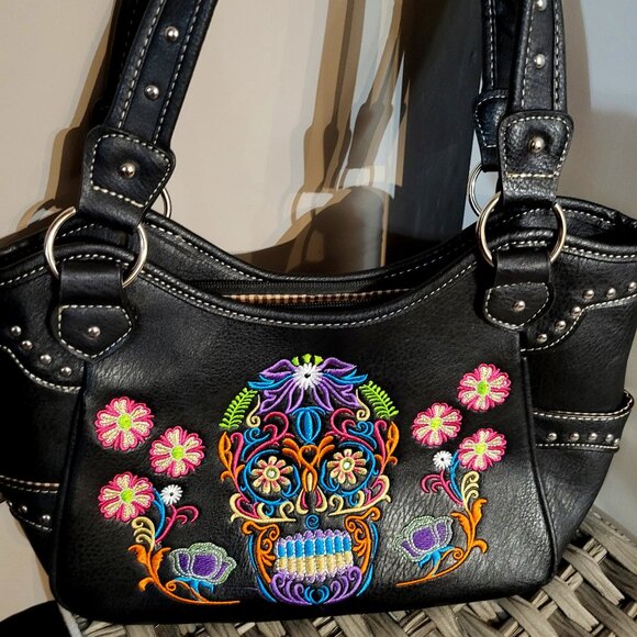 VIBRANT SUGAR SKULL VEGAN LEATHER BAG - Picture 2 of 9